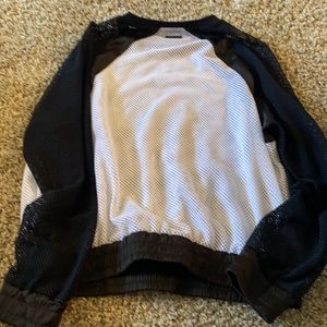 Blank noir mesh crew pullover with satin detail